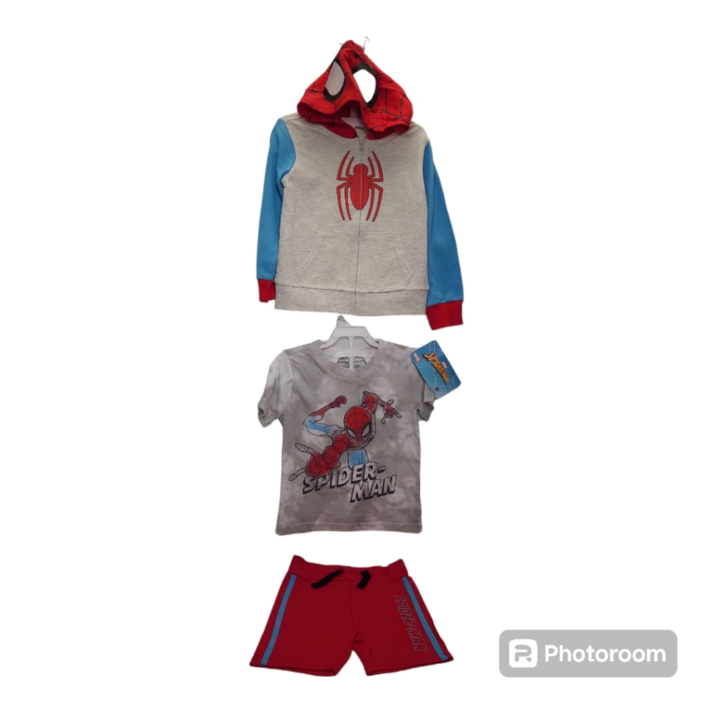 Marvel Little Boys' Spiderman 3 Piece Hoodie, T-Shirt, and Shorts Set, Red 3T
